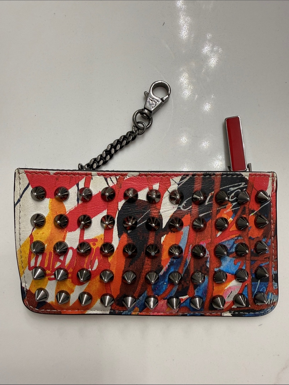 Christian Louboutin Studded Colorful Graffiti Card Holder Wallet